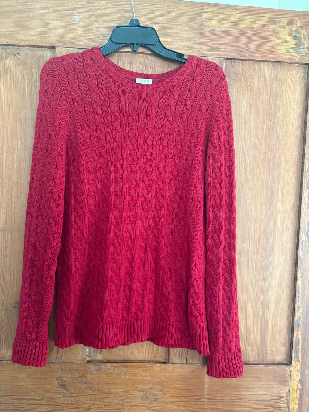 Talbots Red Cable-Knit Crewneck Sweater Cotton Size Medium M